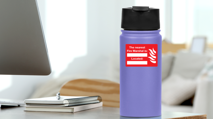 Nearest Fire Marshal Sign Sticker on a Water Bottle (New) example