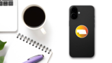 Nebraska Gradient Color Banner Sticker on a Phone (New) example