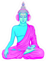 Neon Buddha Listening To The Music In Headphones Sticker