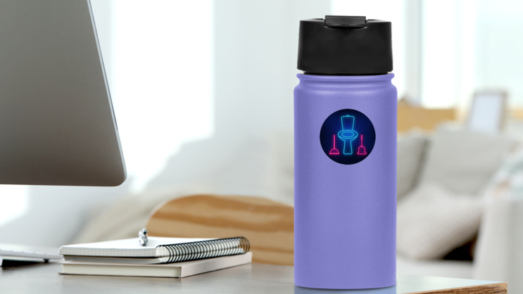 Neon Illumination Of The Toilet Funny Plumber Sticker on a Water Bottle (New) example