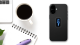 Neon Lightning Bolt on Black Sticker on a Phone (New) example