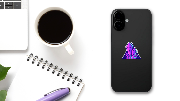 Neon Purple Crystals In Triangle Sticker on a Phone (New) example
