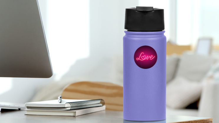 Neon Sign Love With Heart Sticker on a Water Bottle (New) example