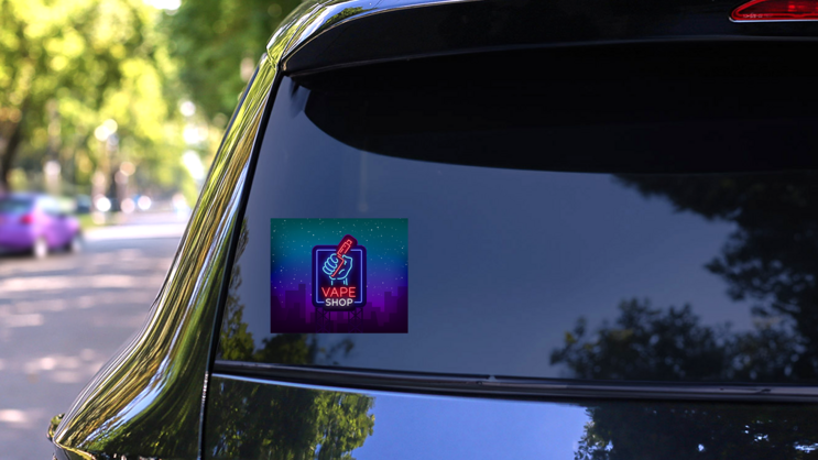 Neon Vape Shop Sign Sticker on a Rear Car Window (New) example