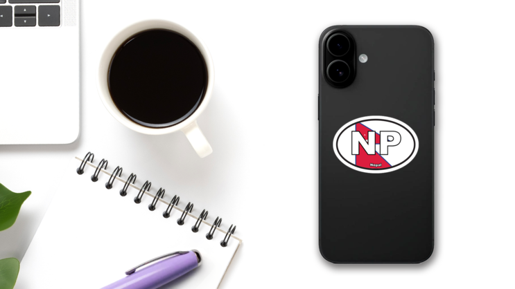 Nepal Np Flag Oval Sticker on a Phone (New) example