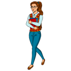 Nerd Student Girl Pop Art Retro Reading Illustration Sticker