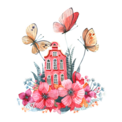 Netherlands Pink House In Flowers And Butterflies Sticker