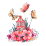 Netherlands Pink House In Flowers And Butterflies Sticker