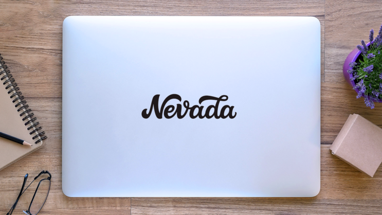 Nevada Calligraphy Sticker on a Laptop (New) example