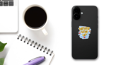 Never Give Up Colorful Sticker on a Phone (New) example