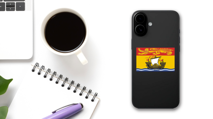 New Brunswick Flag Sticker on a Phone (New) example