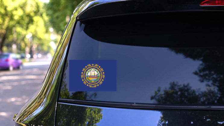New Hampshire Nh State Flag Sticker on a Rear Car Window (New) example