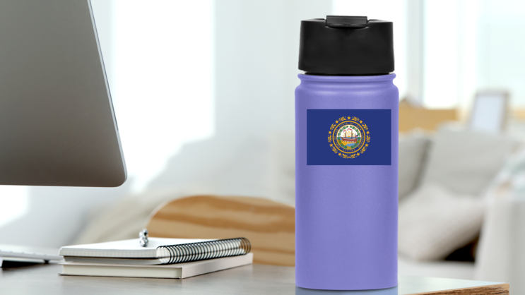 New Hampshire Nh State Flag Sticker on a Water Bottle (New) example