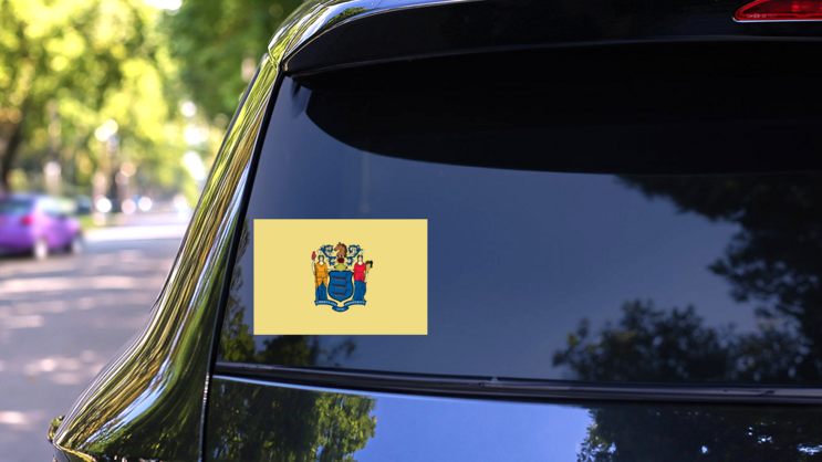 New Jersey Nj State Flag Sticker on a Rear Car Window (New) example