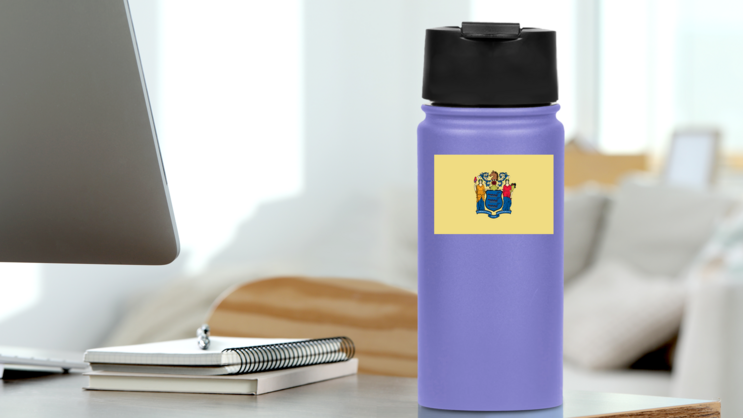 New Jersey Nj State Flag Sticker on a Water Bottle (New) example