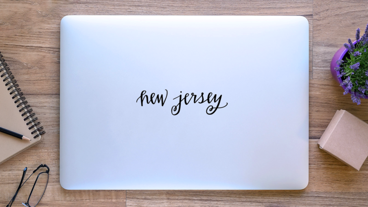 New Jersey Text Sticker on a Laptop (New) example