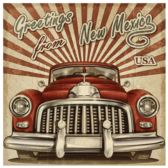New Mexico Vintage Car Greetings Sticker