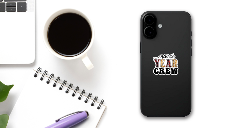 New Year Crew Celebration Sticker  on a Phone (New) example