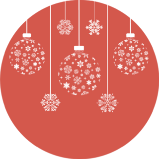New Years Balls And Snowflakes Illustration On Red Sticker