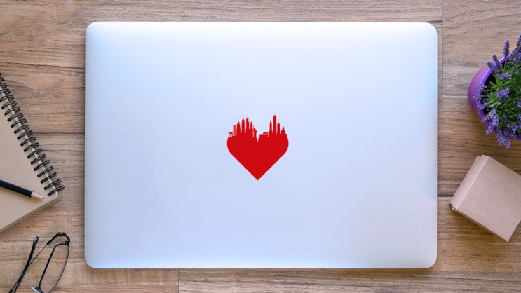 New York Love Heart Skyline Sticker on a Laptop (New) example