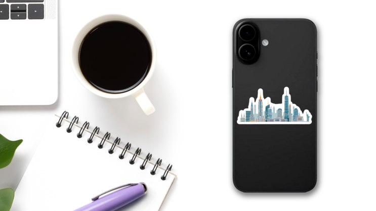 New York Skyline Illustration Sticker on a Phone (New) example