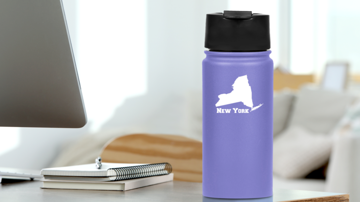New York State Sticker on a Water Bottle (New) example