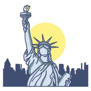 New York Statue Of Liberty  With Town Silhouette Sticker