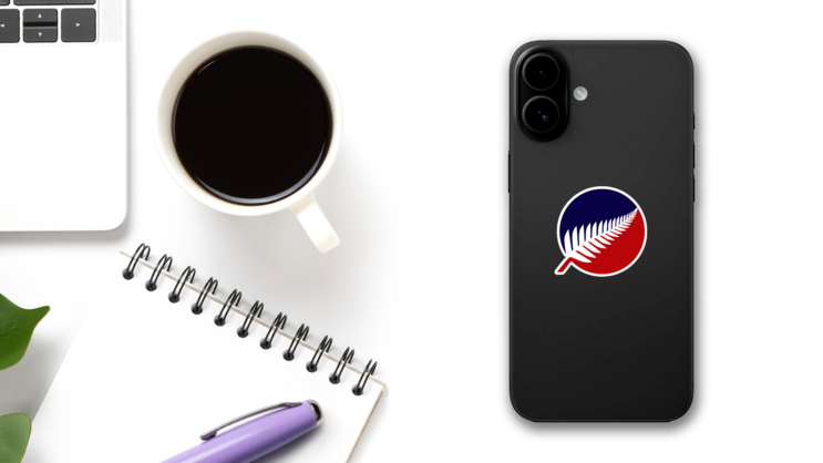 New Zealand Leaf Logo Circle Sticker on a Phone (New) example