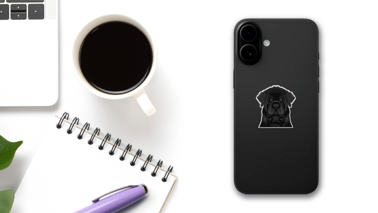 Newfie Illustration Sticker on a Phone (New) example
