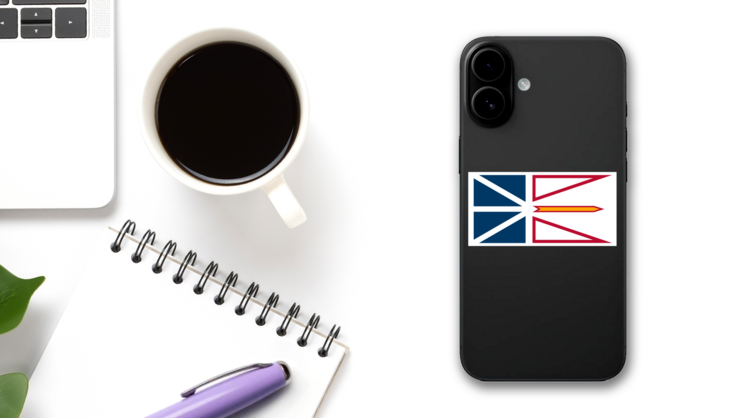 Newfoundland Flag Sticker on a Phone (New) example