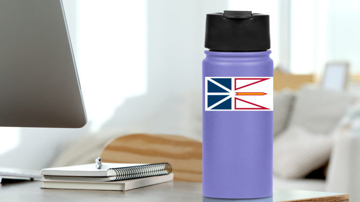 Newfoundland Flag Sticker on a Water Bottle (New) example