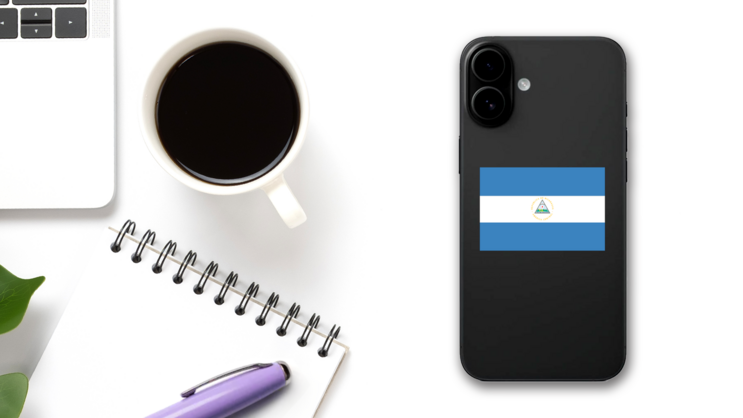 Nicaragua Flag Sticker on a Phone (New) example