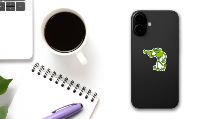 Nice Green Frog While Winking Making A Shaka Sign Sticker on a Phone (New) example