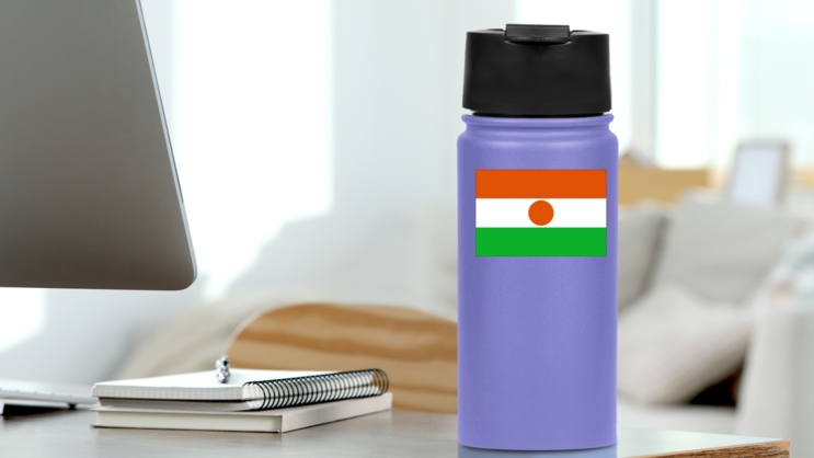 Niger Country Flag Sticker on a Water Bottle (New) example
