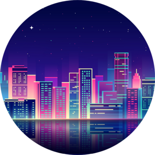 Night City Illustration With Neon Glow Sticker