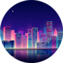 Night City Illustration With Neon Glow Sticker