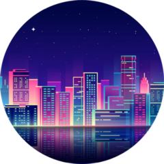 Night City Illustration With Neon Glow Sticker
