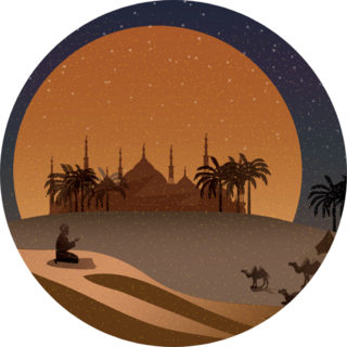 Night Scene Of Oasis In Arabian Desert Camel Sticker