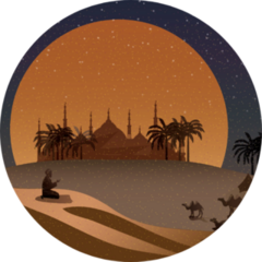 Night Scene Of Oasis In Arabian Desert Camel Sticker