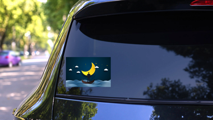 Night Sky on the Ocean Moon Sticker on a Rear Car Window (New) example