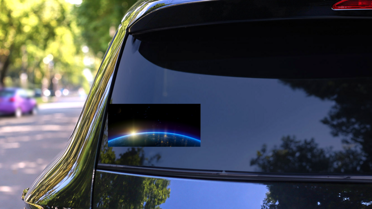 Night View Of Earth Space Sticker on a Rear Car Window (New) example