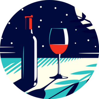 Night View With A Bottle And Glass Of Red Wine Sticker