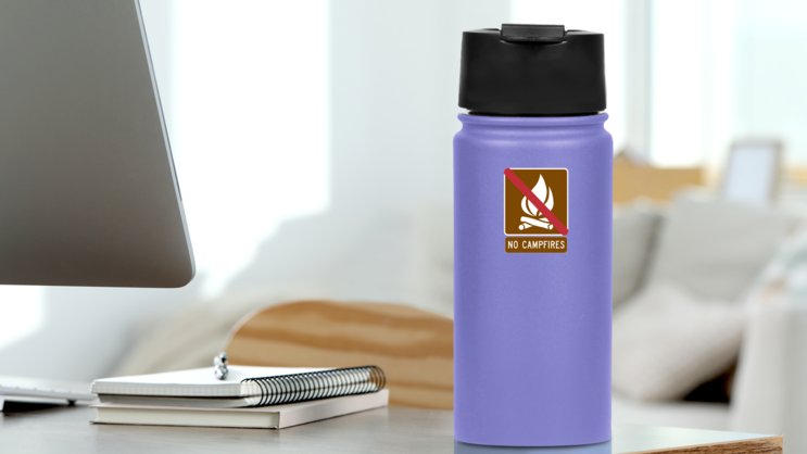 No Campfires Sticker on a Water Bottle (New) example