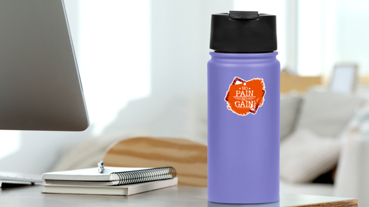 No Pain No Gain Fitness Sticker on a Water Bottle (New) example