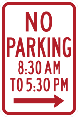No Parking 8:30 Am - 5:30 Pm To The Right Sticker