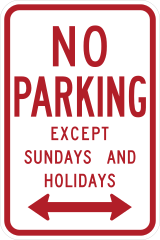 No Parking Except Sundays And Holidays Sticker