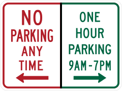 No Parking To Left One Hour Parking To Right Sticker