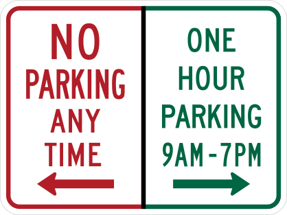 No Parking To Left One Hour Parking To Right Sticker