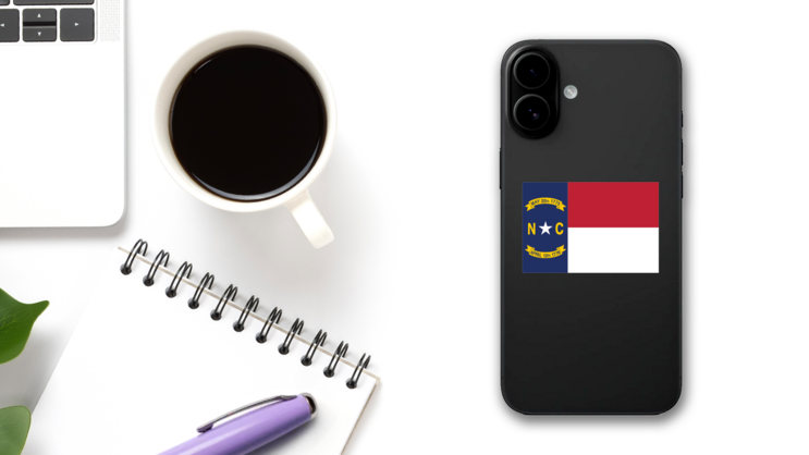 North Carolina Nc State Flag Sticker on a Phone (New) example