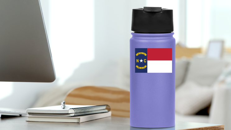 North Carolina Nc State Flag Sticker on a Water Bottle (New) example